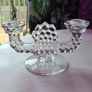 MidCentury Modern Fostoria American Glass Line 2056 - Twin Flat Foot Candlestick
